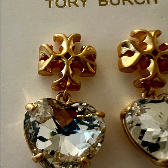 Tori Burch Roxanne Czech Stone Heart Drop Earrings - Picture 4 of 5